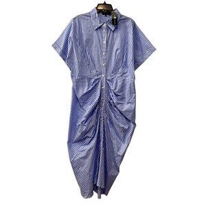New Buxom Couture Size 2XL Blue Stripes Button front Dress